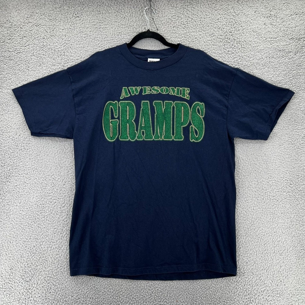 VTG Tultex Y2k T Shirt Blue AWESOME GRAMPS Adult XL Print Soft Stretch